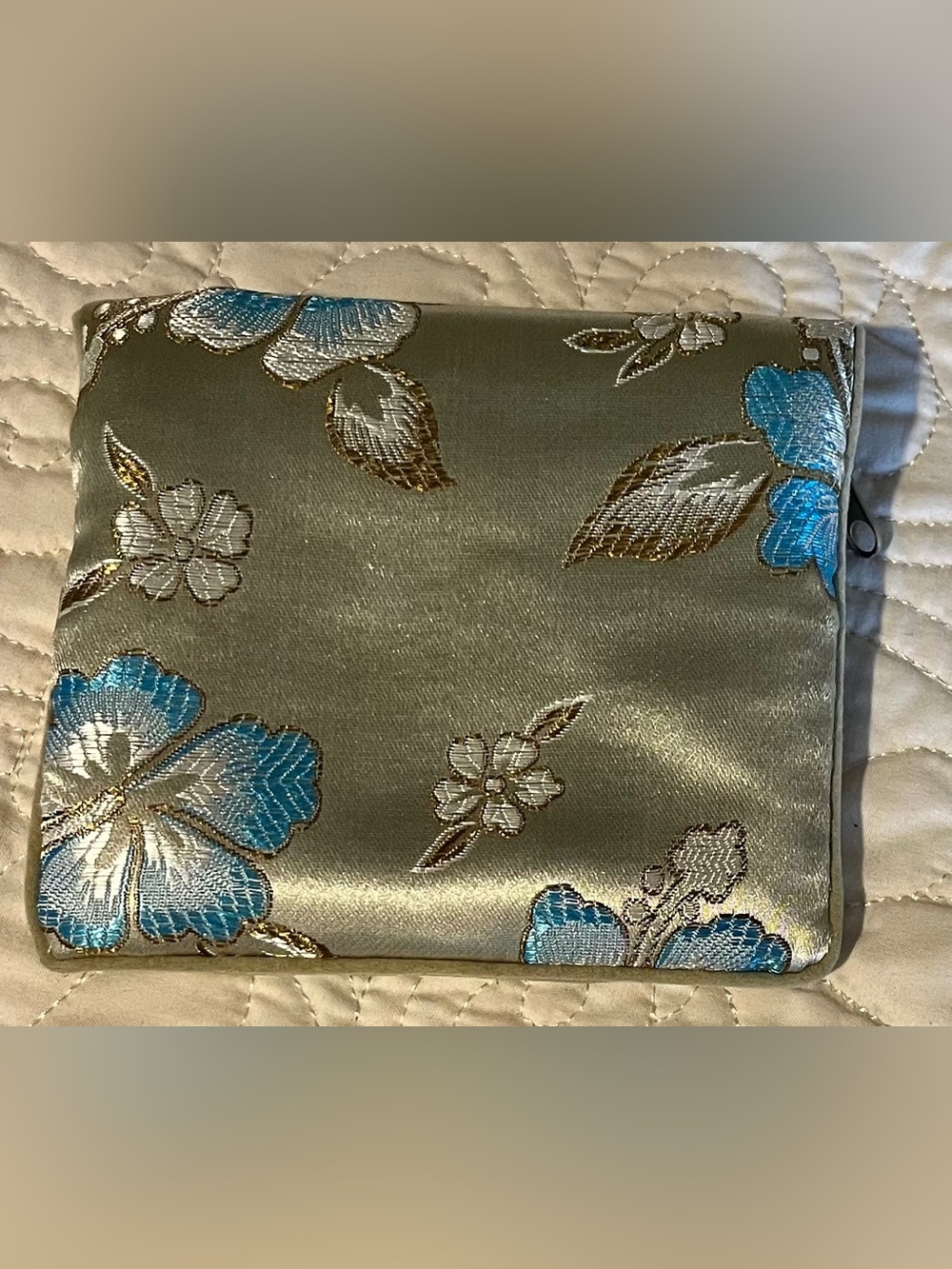 ๐ 5 for $25 ๐ Jewelry Pouch in Floral Satin Teal and Gold by Honora - Picture 2 of 3